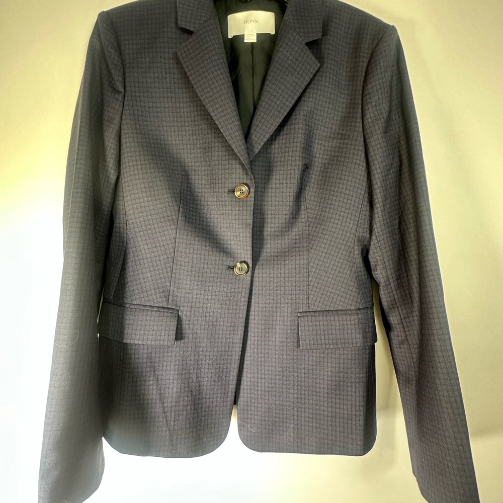 Boss‎ Wool Navy Checkered Blazer